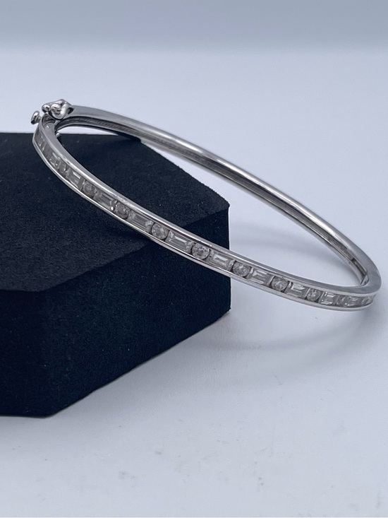 QVC Jewelry - QVC Epiphany Diamonique Sterling Silver CZ Hinged Bangle Bracelet Platinum Clad